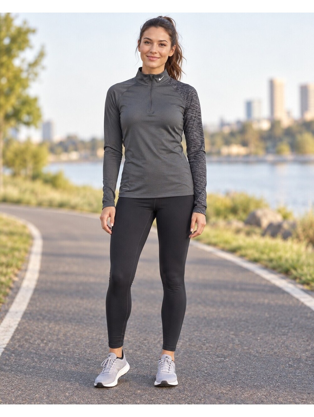 Nike Pro Combat 1/4 Zip Mock Womens Medium Gray Dri-Fit Fitted Running Training